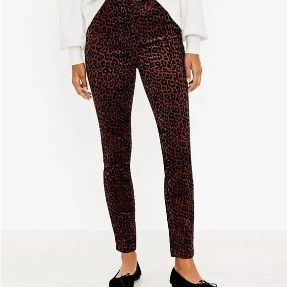 Loft Brown Corduroy Leopard Animal Print High Rise Waist Skinny Jeans Size 2 - Picture 2 of 12